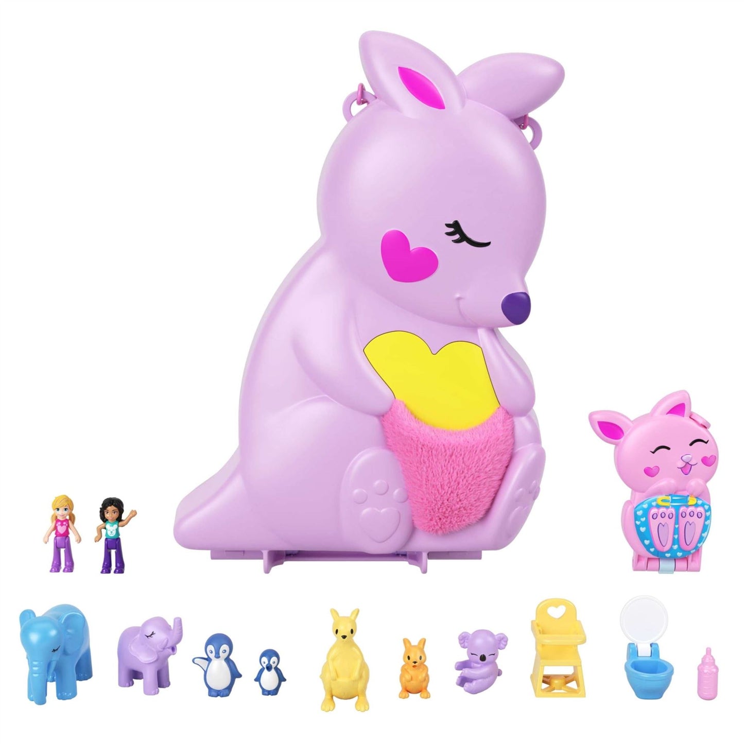 Polly Pocket Mama & Joey Kangaroo Purse Playset HKV50 – Mattel 2-in-1 Compact Travel Bag with 2 Micro Dolls, 7 Animals & Accessories