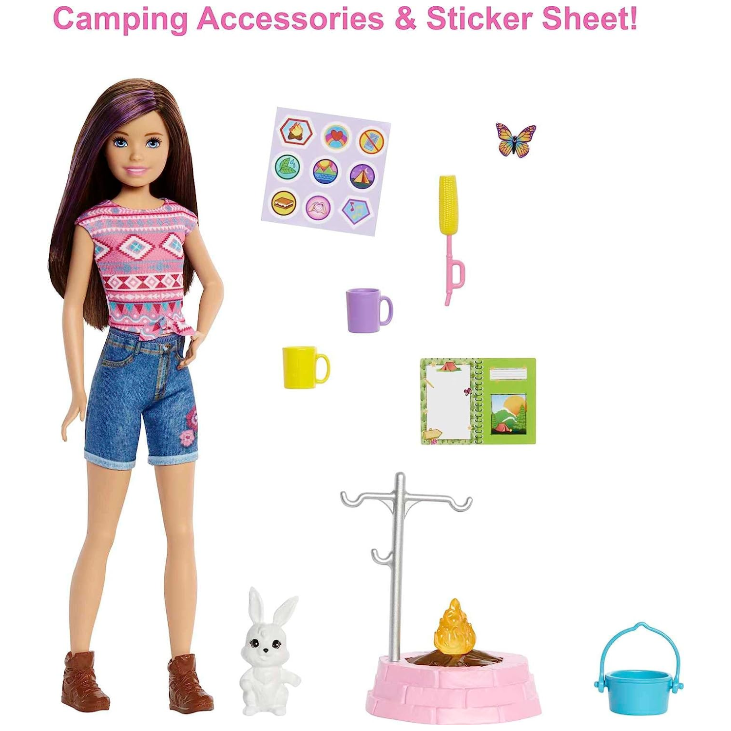 BARBIE Doll with Pet Bunny & Accessories 'It Takes Two' Skipper Camping (HDF71)