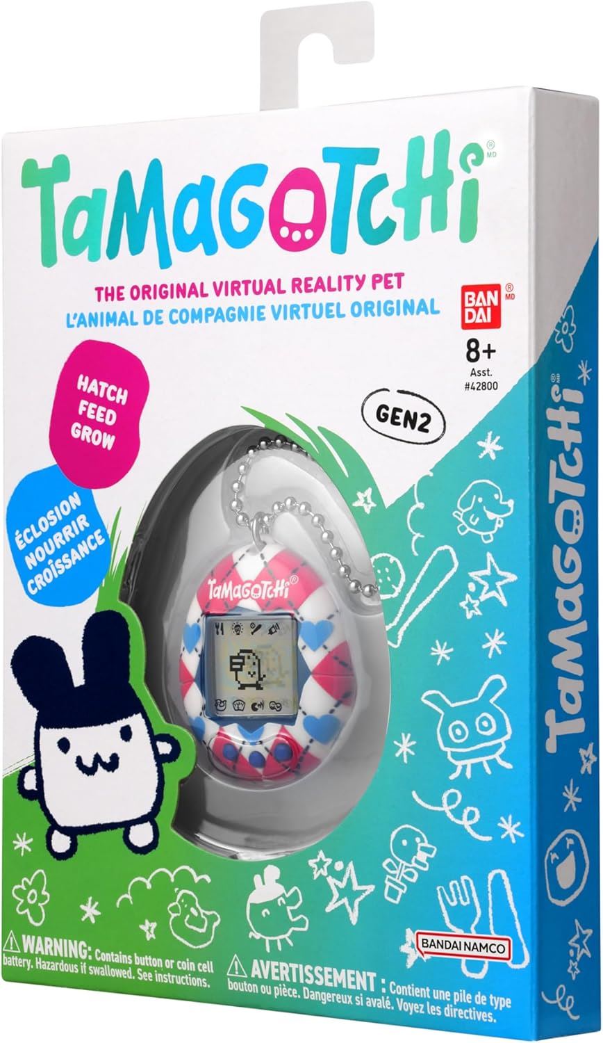 ARGYLE HEART (Gen 2) | Classic 1997 Virtual Pet with Chain & Mini-Game (BANDAI Original Tamagotchi)