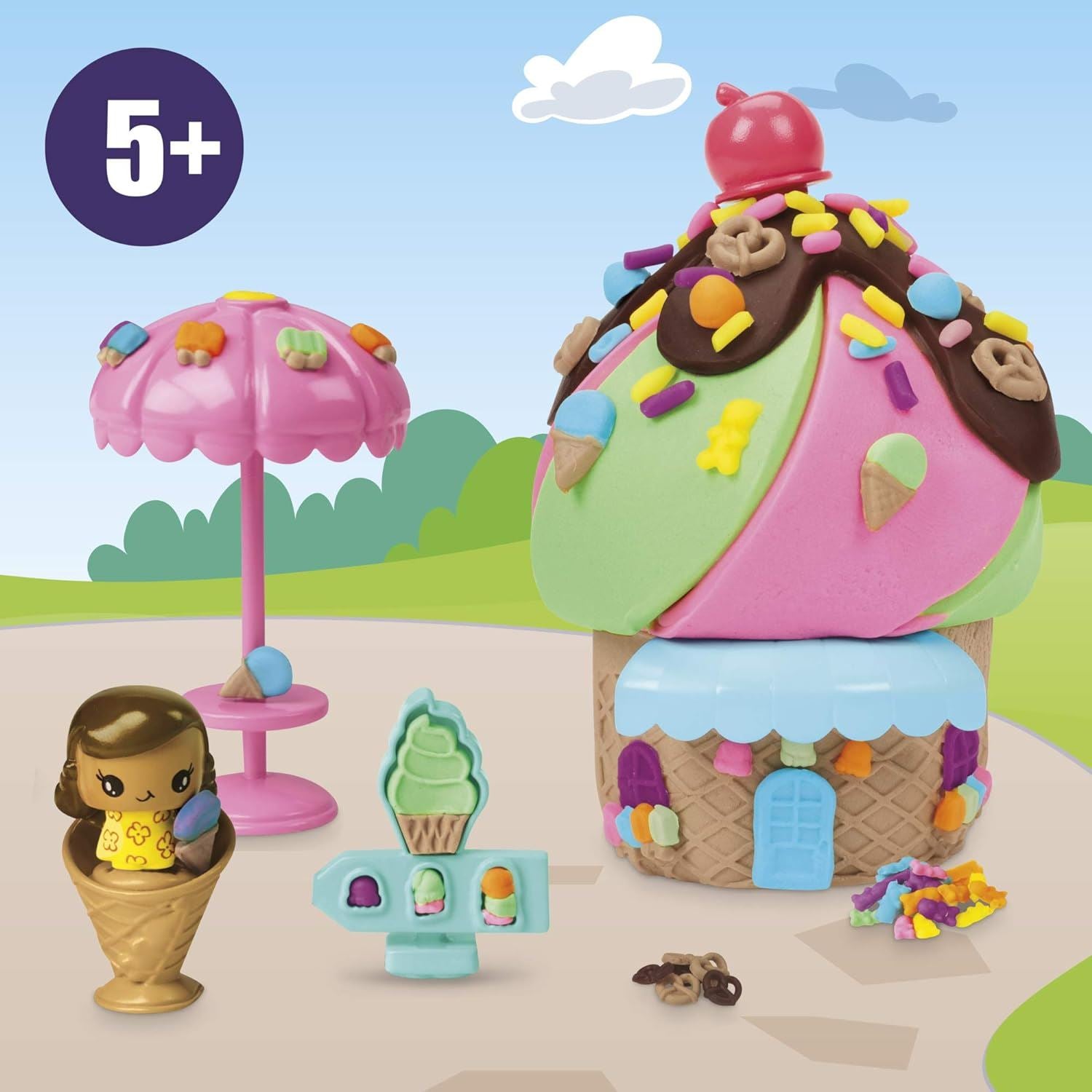 Play-Doh Builder Ice Cream Stand Toy Building Kit Age 5+ Non-Toxic (E9040)