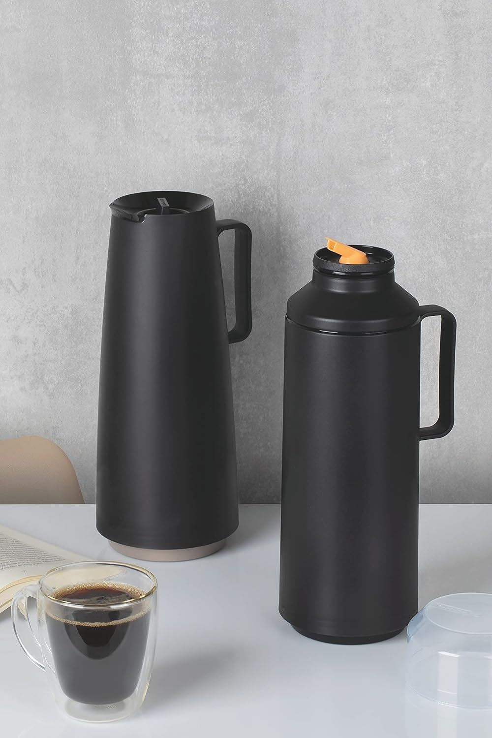 Tramontina Exata 1L Thermal Flask 61637/103 – Black Glass-Lined Vacuum Insulated Bottle Carafe with Cup Lid for Hot & Cold Drinks
