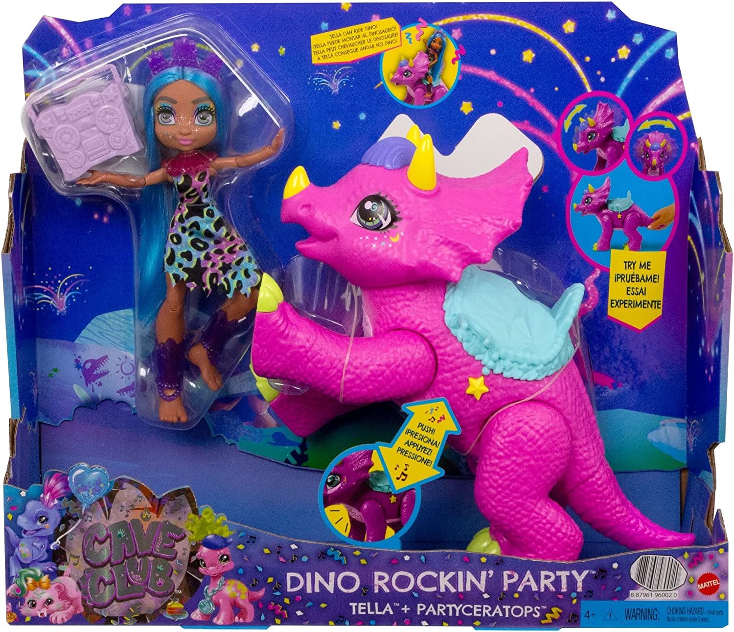 Tella & Partyceratops Cave Club Dino Rockin' Party Doll Playset Sounds Lights